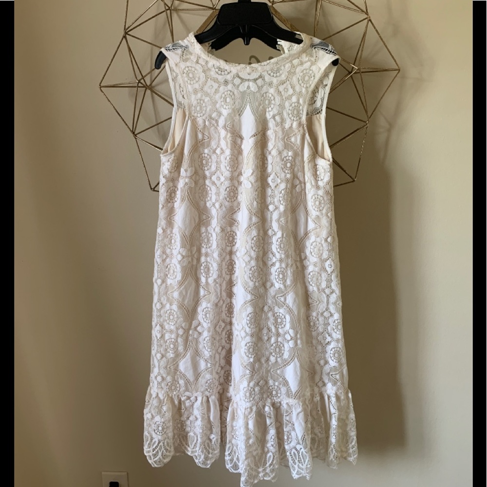 Cream Lace Anthropologie Sleeveless Dress